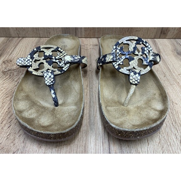 Tory Burch Miller Cloud Snake Print  Thong Sandals Shoes Cork Flip Flops Size 11 - Picture 6 of 15